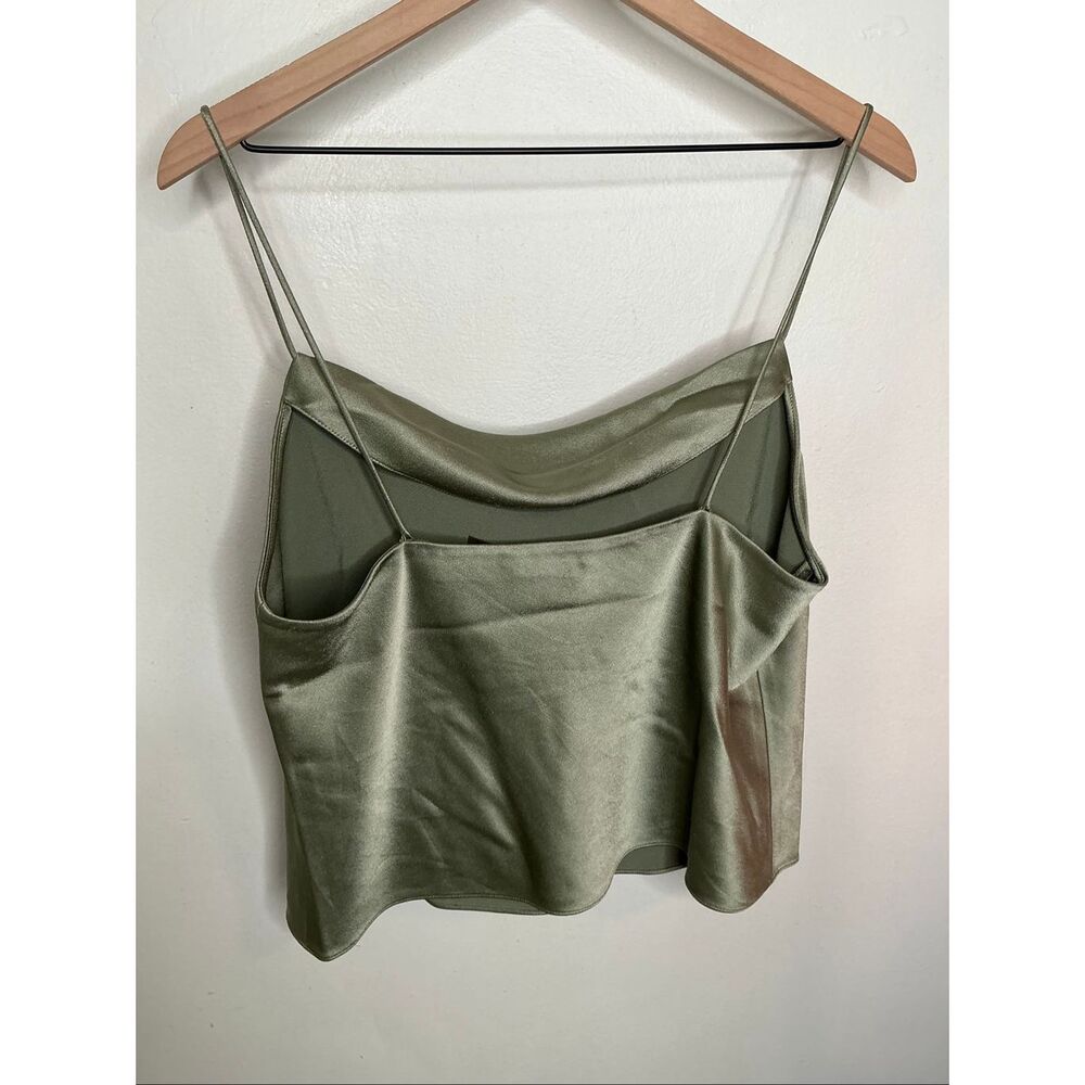 Alice + Olivia Harmon Satin Tank Top | Green in Large - Picture 3 of 7